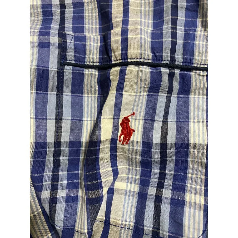 Ralph Lauren Blue Plaid Short Sleeve‎ Button-Down Shirt Casual Summer Size L